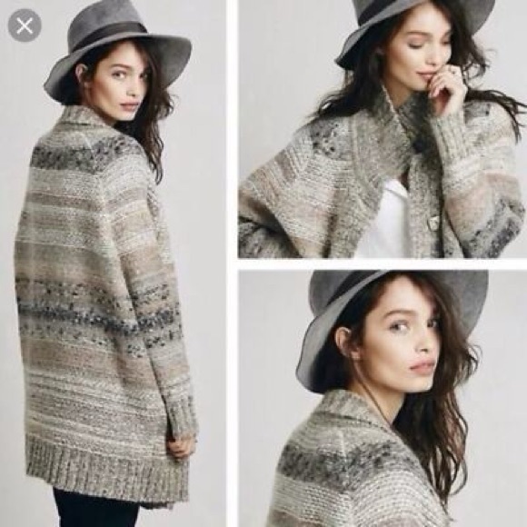 Free People Starlight Shadow Poncho Cardigan Oversized Chunky Knit Boho Size M - Picture 2 of 15